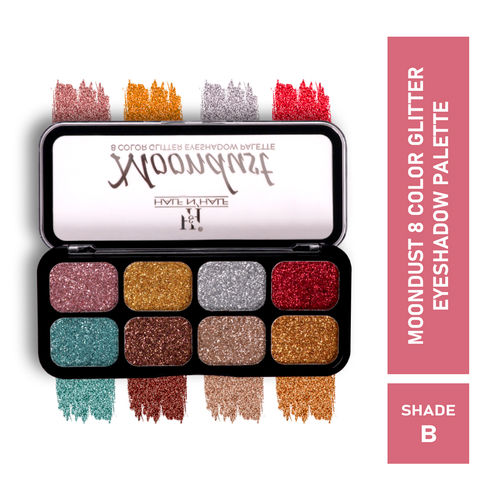 Half N Half Moondust 8 Colour Glitter Shimmer Silver Eyeshadow Palette, Ultra Pigmented Blendable, Long Lasting Waterproof, Flawless Finish, Shade-B (12 gm)