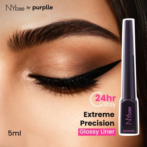 NY Bae Skeyeliner - Glossy (5 ml) | Liquid Black Eyeliner | Intense Pigment | Long Lasting | Smudgeproof | Precise Application | Beginner Friendly