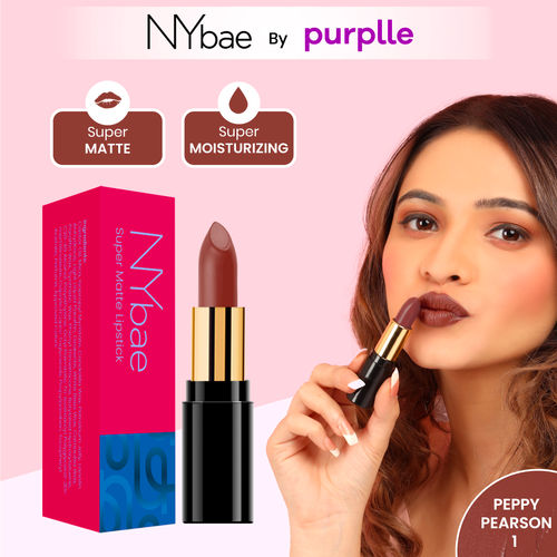 NY Bae Super Matte Lipstick - Peppy Pearson 1 (4.2 gm) | Nude Brown | Loaded With Vitamin E | Rich Colour | Long lasting | Smudgeproof | Vegan