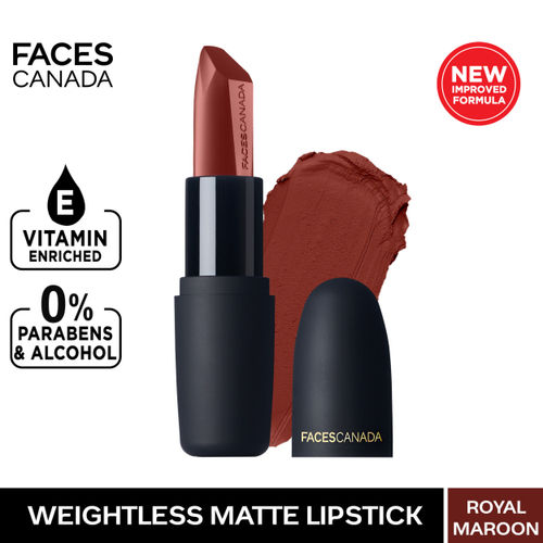 Faces Canada Weightless Matte Lipstick |Jojoba and Almond Oil | Highly pigmented |Smooth One Stroke Color | Keeps Lips Moisturized |Royal Maroon 4.5 g