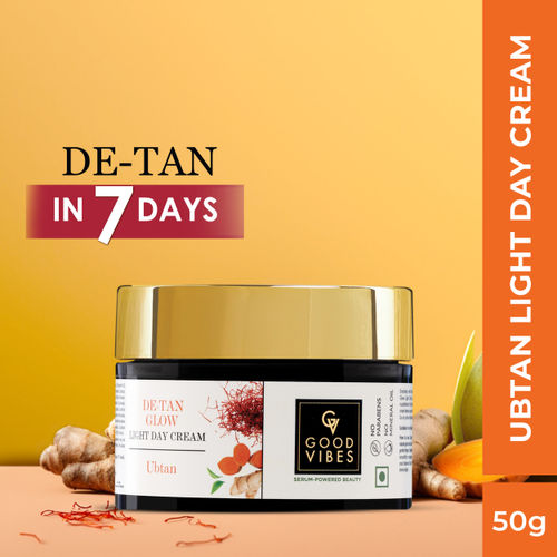 Good Vibes Ubtan De-tan Glow Light Day Cream with Power of Serum | Oil free, Tan free, Depigmentation (50 g)