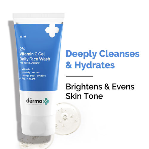 The Derma Co. 2% Vitamin C Gel Daily Face Wash with Vitamin C, Rosehip & Orange Peel Extract for Glowing Skin - 80 ml