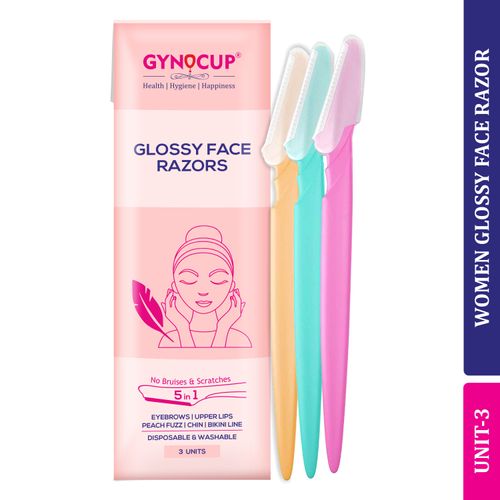 GynoCup Glossy Face Razor for Women | Painless Facial Hair Removal | Easy to Use (Pack of 3)