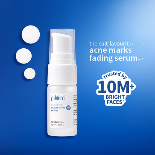 Plum 10% Niacinamide Face Serum | with Rice Water & Squalane| Brightens Skin | Clears Blemishes | Suits All Skin Types | Fragrance-Free | 10 ml