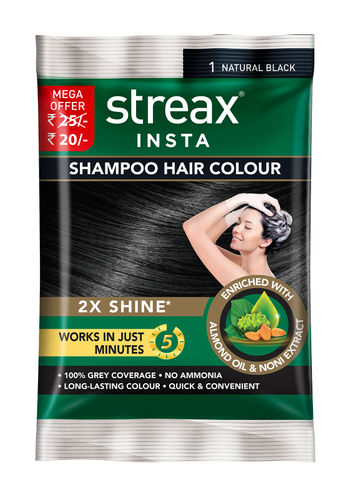 Streax Insta Shampoo Hair Colour - Natural Black (18 ml)