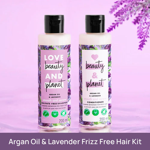 Love Beauty & Planet Argan Oil and Lavender Paraben Free Smooth and Serene Conditioner 200ml + Argan Oil and Lavender Sulfate Free Smooth and Serene Shampoo 200ml