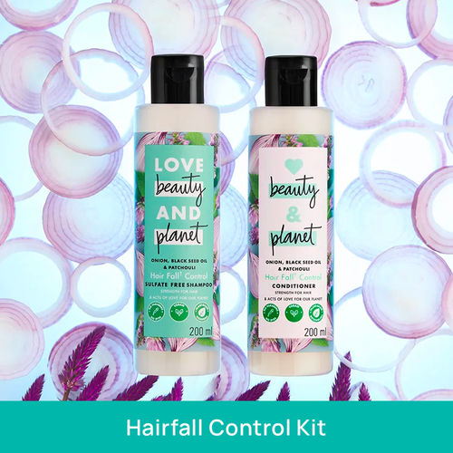 Love Beauty & Planet Onion BlackSeed & PatchouliA Hairfall Control Conditioner 200ml + Onion BlackSeed & Patchouli Hairfall Control Sulfate Free Shampoo 200ml