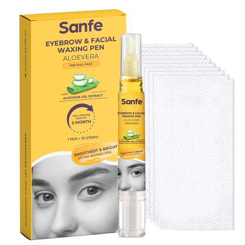 Sanfe Eyebrow & Facial Waxing Pen For Women| Hair Removal Wax Pen | Up To 8 Weeks Of Smooth & Bright Skin | 1 Pen + 10 Strips