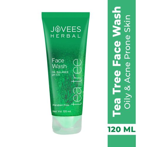Jovees Herbal Tea Tree Oil Control Face Wash For Women/Men | Treats Acne & Pimples | Clean and Clear skin | For Oily and Sensitive Skin | Paraben and Alcohol Free | 120 ml