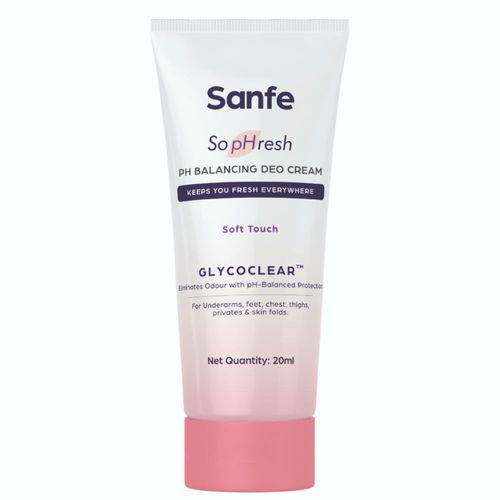 Sanfe So pHresh PH Balancing Deo Cream- Soft Touch| For Underarms, Feet, Intimates & Skin Folds| Eliminates Body Odor| Long Lasting Freshness| 20ml