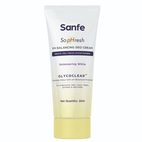 Sanfe So pHresh pH Balancing Deo Cream-Shimmering White|For Underarms, Intimates & Skin Folds|For Body Odor|Long Lasting Freshness| Indian Skin|20ml