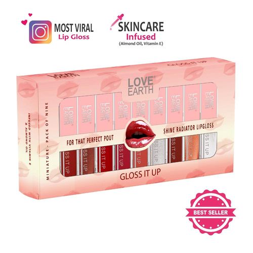 Love Earth Liquid Lip Gloss Pack Of 9 For Soft & Dewy Lips Enriched with Vitamin E & Almond Oil Lip Color For Glossy Look |Lightweight Non Sticky Lip shiner For Moisturizing Lips (Multicolor)2 ml Each