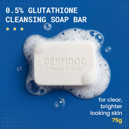 DERMDOC 0.5% Glutathione Cleansing Soap Bar (75 gm) | Soap Free Formula | Sensitive Skin Friendly | Skin Brightening | Gentle & Non-Drying