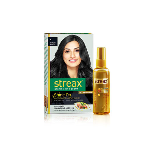 Streax Hair Serum vitalised with Walnut Oil + Streax Hair Colour- Natural Black (45 ml + 120 ml)