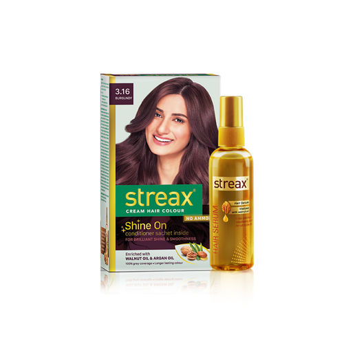 Streax Hair Serum vitalised with Walnut Oil + Streax Hair Colour- Burgandy (100 ml + 120 ml)