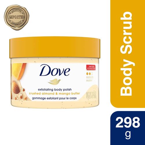Dove Exfoliating Body Polish Scrub Crushed Almond & Mango Butter for Dry Skin, 298 gms