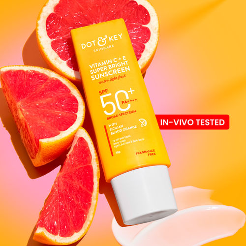 Dot & Key Vitamin C + E Super Bright Sunscreen SPF 50+ PA++++, In-Vivo Tested Sunscreen for Even Toned & Glowing Skin | No White Cast, WaterLight 50 gm