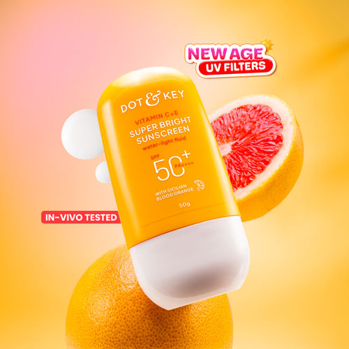 Dot & Key Vitamin C + E Super Bright Sunscreen SPF 50+ PA++++, In-Vivo Tested Sunscreen for Even Toned & Glowing Skin | No White Cast, WaterLight 50 gm