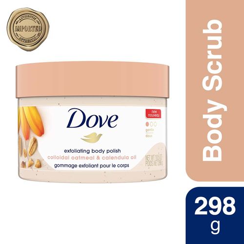 Dove International Exfoliating Body Polish Scrub Oatmeal & Calendula Oil for Sensitive Skin, 298 gm