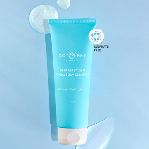 Dot & Key Deep Pore Clean Milky Foam Cleanser with Seaweed & Lotus Flower | Face Wash for Nourished Skin Minimizes Pores, Controls Excess Oil & Keeps Skin Hydrated for All Skin Types | 100ml