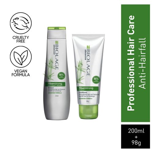 Biolage Advanced Fiberstrong Strengthening Shampoo + Advanced Fiberstrong Conditionery (200ml + 98g)|For Hairfall Due To Hair Breakage