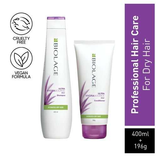 Biolage Ultra Hydrasource Hydrating Shampoo + Hydrasource Conditioner (400ml + 196g)|For Healthy, Long Hair