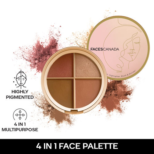 FACES CANADA Second Skin 4 in 1 Face Palette, 14.5g | Blush + Contour + Highlighter | Lightweight & Highly Pigmented | Luxurious Velvet Finish | Silky Smooth Texture | Easy To Blend