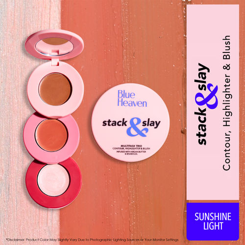 Blue Heaven Stack & Slay Multi Task Trio Countor, Blush & Highlighter For Face Makeup Fights Skin Aging, Nourishing & Moisturizing , Sunshine Light 5.4g