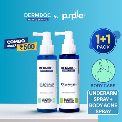 DERMDOC Combo Kit for Smooth & Clear Skin | glycolic acid underarm spray | salicylic acid body acne spray | body & back acne treatment, dark underarms, dark patches