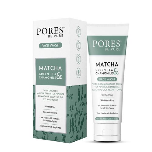 PORES Be Pure Matcha Green Tea Purifying Face Wash With Chamomile | Pore Cleansing Face Wash For All Skin Types - 100 Ml