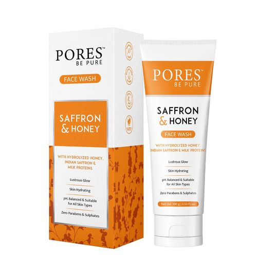 PORES Be Pure Saffron Glow Bright Face Wash With Honey | Skin Hydrating Face Wash For Dry To Normal Skin | No Paraben & Sulphate - 100 gm