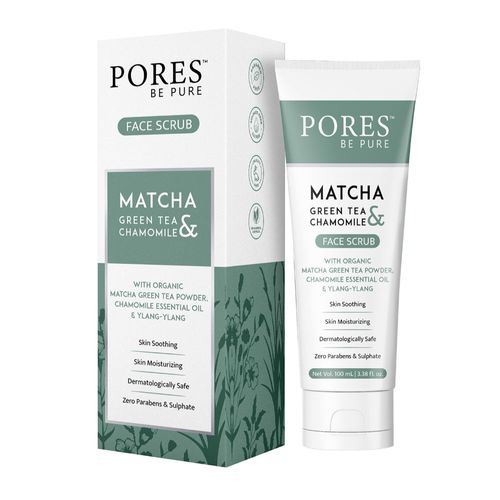 PORES Be Pure Matcha Green Tea Gel Face Scrub | Exfoliate, Remove Impurities & Detox Skin | Gentle Exfoliation For Men and Women - 100 Ml