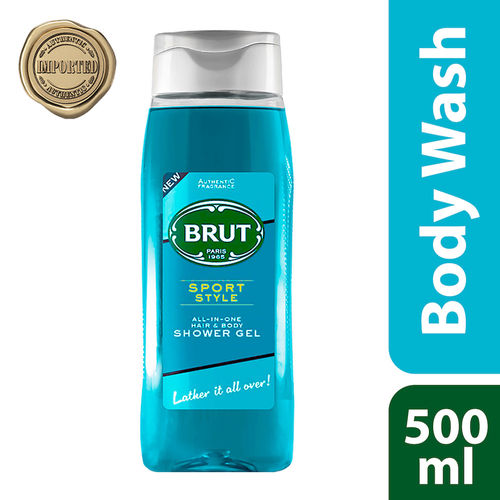Brut Sport Style body wash for men, All-In-One Hair & Body Shower Gel, 500 ml