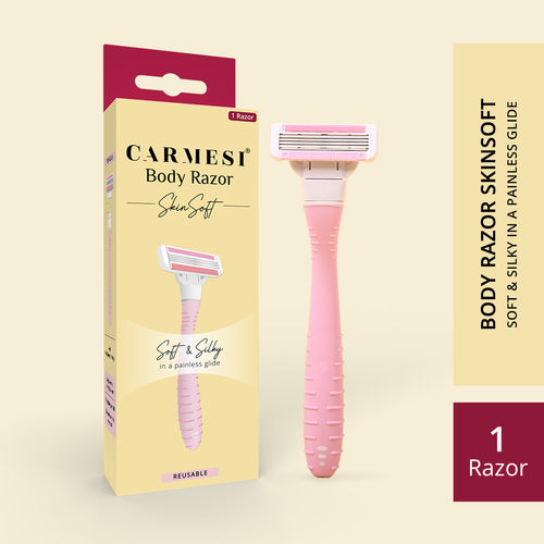 Carmesi Body Razor SkinSoft - Reusable - Pack of 1 | Aloe Vera & Vitamin C Moisture Strip For Smooth & Painless Hair Removal | Slip-Proof Rubber Grip | Soft & Silky Skin | Safe, Hygienic, & Economical