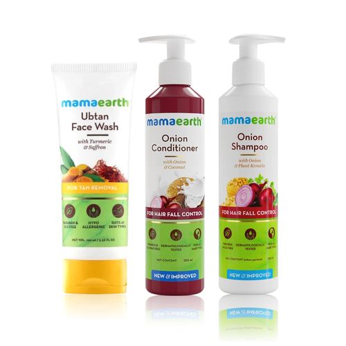 Mamaearth Every Day Cleansing Kit (Ubtan Facewash (100 ml) + Onion Hair fall Shampoo (250 ml) + Onion Conditioner(250 ml))