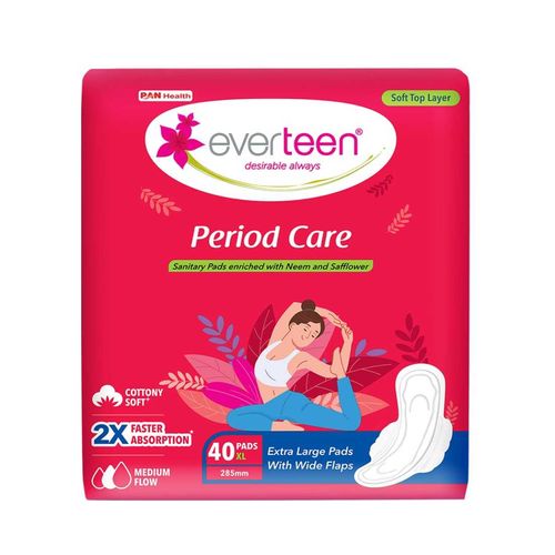 everteen Period Care XL Soft 40 Sanitary Pads Enriched with Neem and Safflower For Medium Flow - 1 Pack (40 Pads)