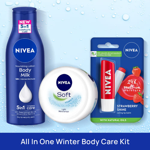 NIVEA All in One Body care kit (Lip balm + Body Milk + Soft Cream) (4.8g + 200ml + 100ml)