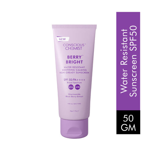 Conscious Chemist Berry Bright Sunscreen|SPF 50 PA ++++|UVA/UVB Protection|Radiance Boost, Non-Greasy|Niacinamide & Berry Extracts- 50 ml