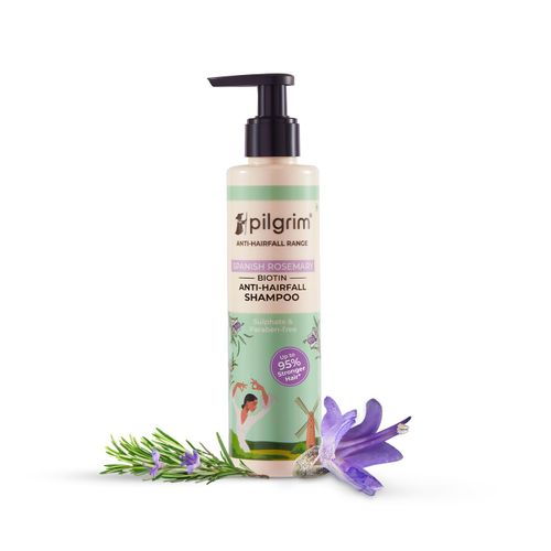 Pilgrim Rosemary & Biotin Anti-Hairfall Shampoo helps in Reducing Hair Fall & Strengthens Hair, 200ml, with Spanish Rosemary, Sulphate free Shampoo for Women & Men