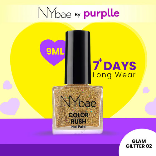NY Bae Color Rush Nail Paint - Glam Giltter 02 (9 ml) | Chip Resistant | Long Lasting | Quick Dry | Gel Nail Polish