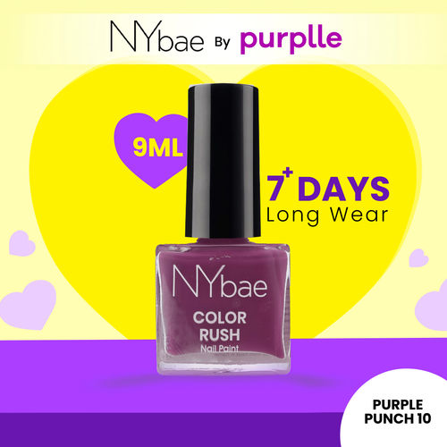 NY Bae Color Rush Nail Paint - Purple Punch 10 (9 ml) | Chip Resistant | Long Lasting | Quick Dry | Gel Nail Polish