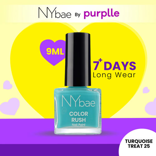 NY Bae Color Rush Nail Paint - Turquoise Treat 25 (9 ml) | Chip Resistant | Long Lasting | Quick Dry | Gel Nail Polish
