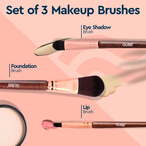 GUBB Essential Trio Kit Set Of 3 Makeup Brushes (Foundation Brush, Eyeshadow Brush & Lip Brush)