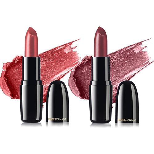 FACES CANADA Festive Pout - Weightless Creme Finish Lipstick Pack of 2 - Amber + Love Nude (4gx2) | Creamy Finish | Silky Smooth Texture | Long Lasting Rich Color | Hydrated Lips | Vitamin E, Jojoba Oil, Shea Butter, Almond Oil