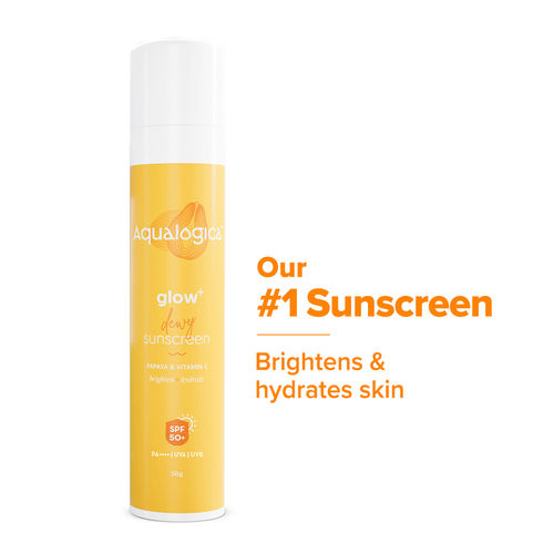 Aqualogica Glow+ Dewy Sunscreen with Papaya & Vitamin C - SPF 50 PA++++ for UVA/B protection, 50G