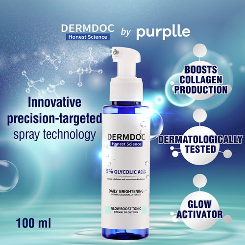 DERMDOC 5% Glycolic Acid Glow Boost Tonic (100 ml) | Glowing Skin | Gentle Exfoliation