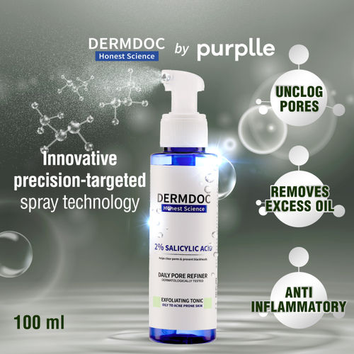 DERMDOC 2% Salicylic Acid Exfoliating Tonic (100 ml) | Gentle Exfoliation | Unclog Pores