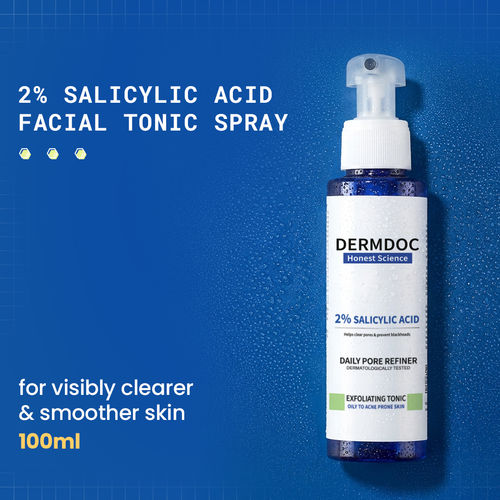 DERMDOC 2% Salicylic Acid Facial Tonic Spray (100 ml) | Gentle Exfoliating Toner | Unclogs Pores, Targets Active Acne & Controls Excess Oil&nbsp;