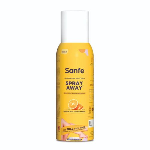 Sanfe Painless & Detan Hair Removal Spray Cream - 112ml | For Chest, Legs, Arms & UnderArm | Removes Hair in 10 Minutes with Skin Detan | Orange Peel, Aloevera, Vitamin E & Niacinamide