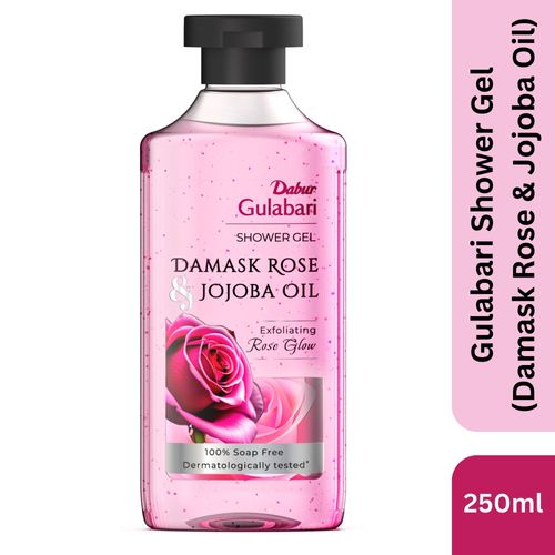 Dabur Gulabari Shower Gel - Damask Rose & Jojoba Oil - 250ml | Exfoliating Rose Glow| Beautiful Damask Rose Fragrance| 100% Soap free Body wash